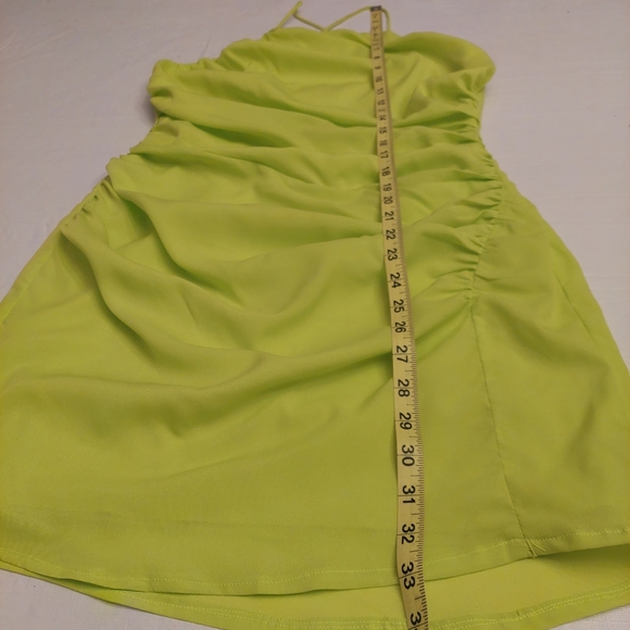 Vici Neon Green Dazzle Me Ruched Halter Neck Mini Dress Dopamine Dressing Size M - Picture 6 of 12